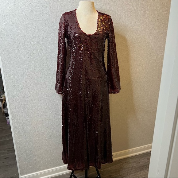 NEW! ZARA Limited Edition Sequin Maxi Dress Burgundy Maroon Red SZ S - Picture 8 of 12